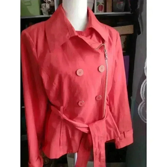 "BLACK‎ RIVET" Ladies Belted Trench Coat Sz XLCoral Color EUC - Picture 7 of 14
